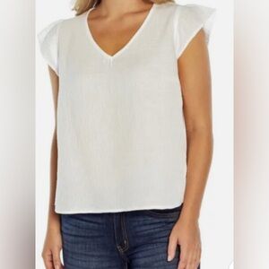 Three Dots Women’s White V-Neck Short Sleeve Comfort Soft T-Shirt 100% Coton